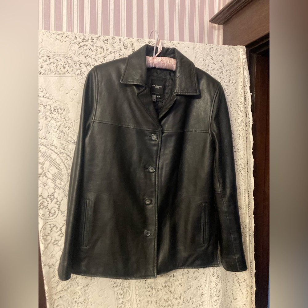 Colebrook Black Leather Button Down Jacket (M) - image 1